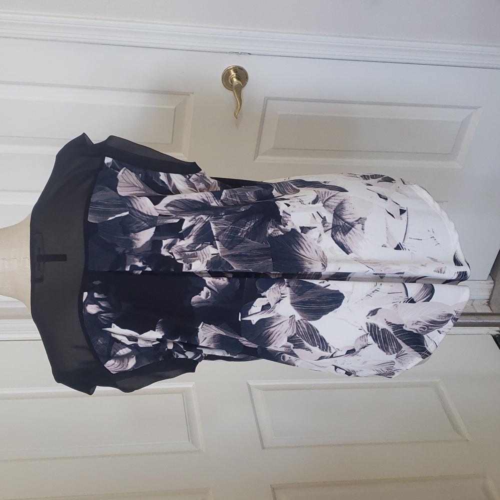ROBERT RODRIGUEZ Abstract Watercolor Silky Blouse | Sheer Cap Sleeves | MEDIUM - Picture 5 of 15